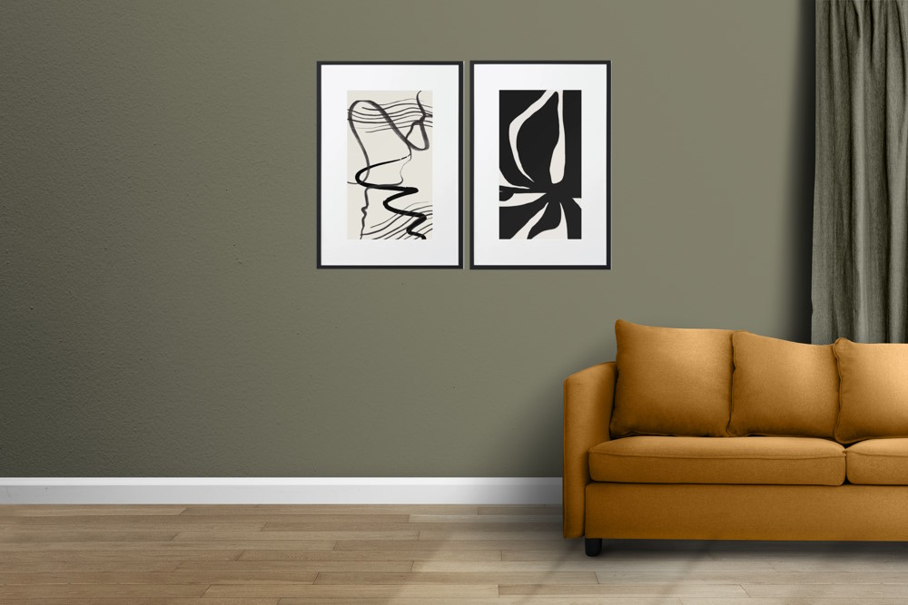 Beige and Black Abstract Framed Printed Poster in Melbourne