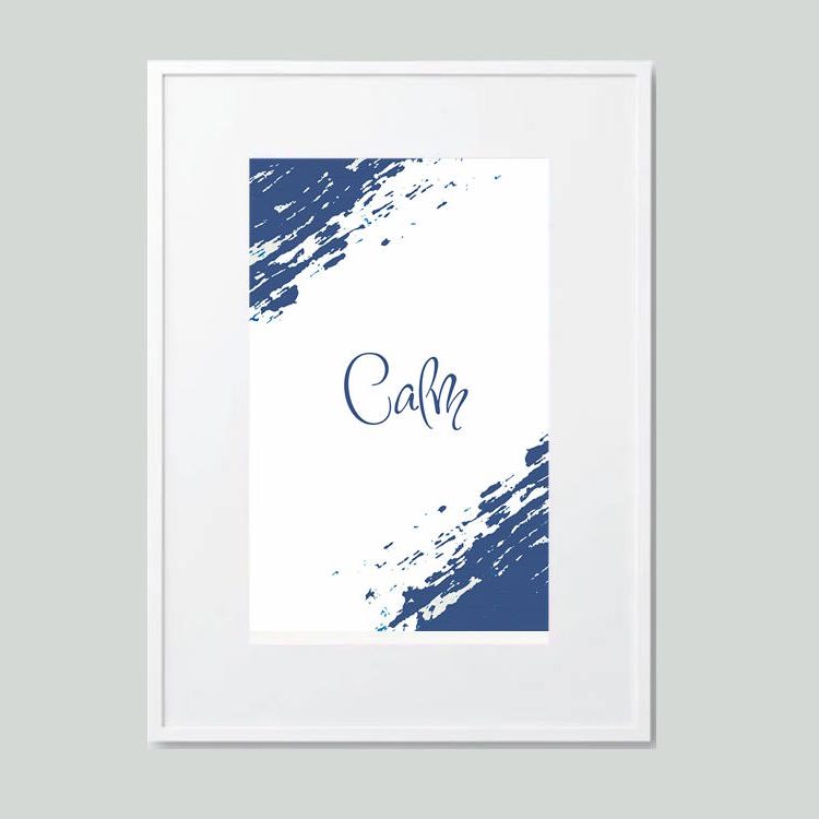 Calm with Blue Washed Out Brush Strokes Framed Printed Poster