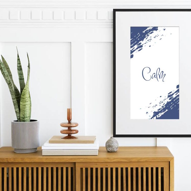 Calm with Blue Washed Out Brush Strokes Framed Printed Poster