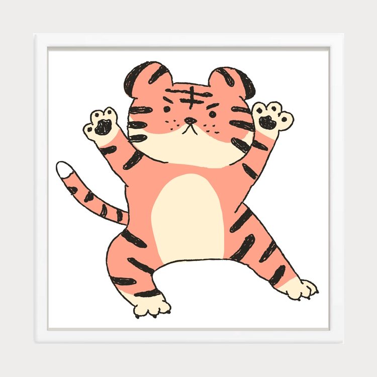Chinese Tiger Horoscope in Square Black or White Frame for Toddler's Room