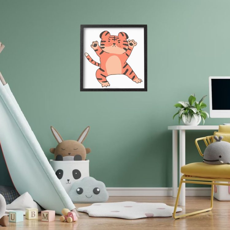 Chinese Tiger Horoscope in Square Black or White Frame for Toddler's Room3