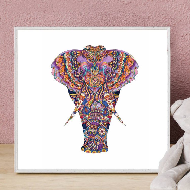 Colourful Elephant in Pinks Framed Wall Art