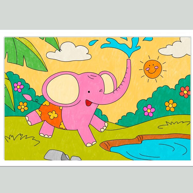 Elephant Baby Splashing Water Printed Wall Art for Kids