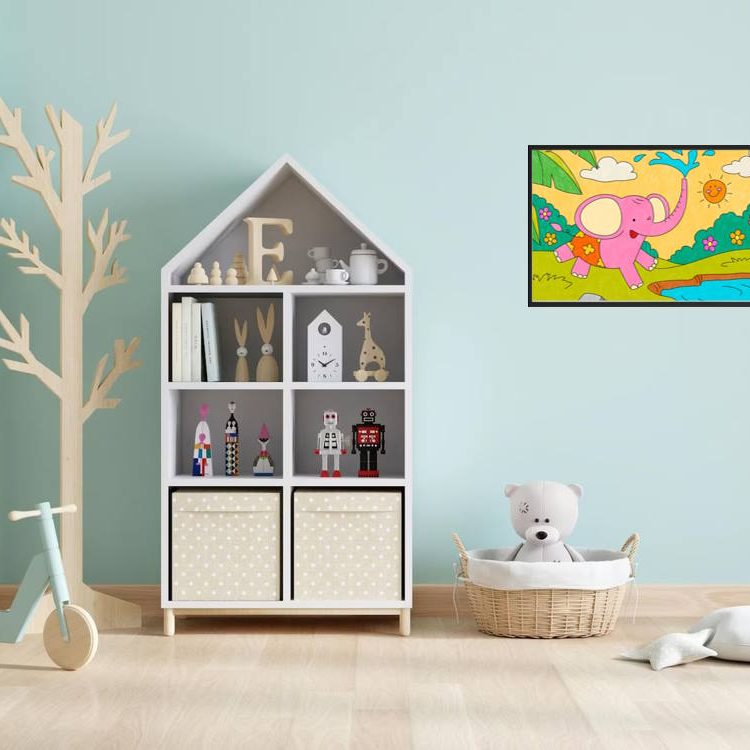 Elephant Baby Splashing Water Printed Wall Art