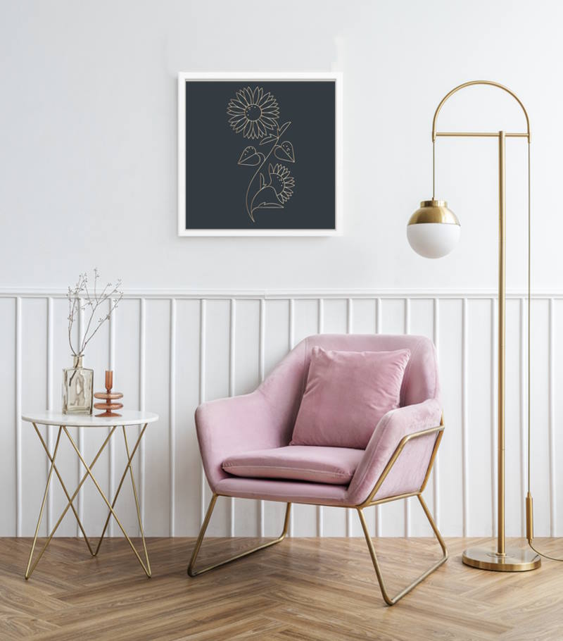Gold Flower, Geometric Line Art Design Framed Photo Printed Poster - Image 2