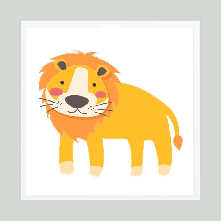 Lion on Printed Poster Framed in Black or White for Kid's room