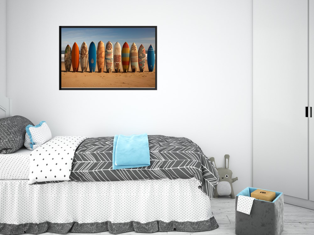 Surfboards Meeting on the Beach Framed Wall Art