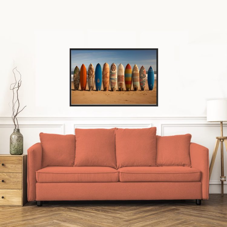 Surfboards Meeting on the Beach Framed Wall Art
