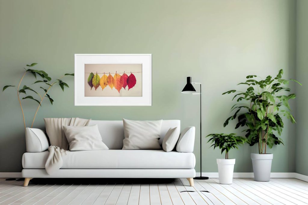 Autumnal Leaves hanging on a thread framed printed poster2