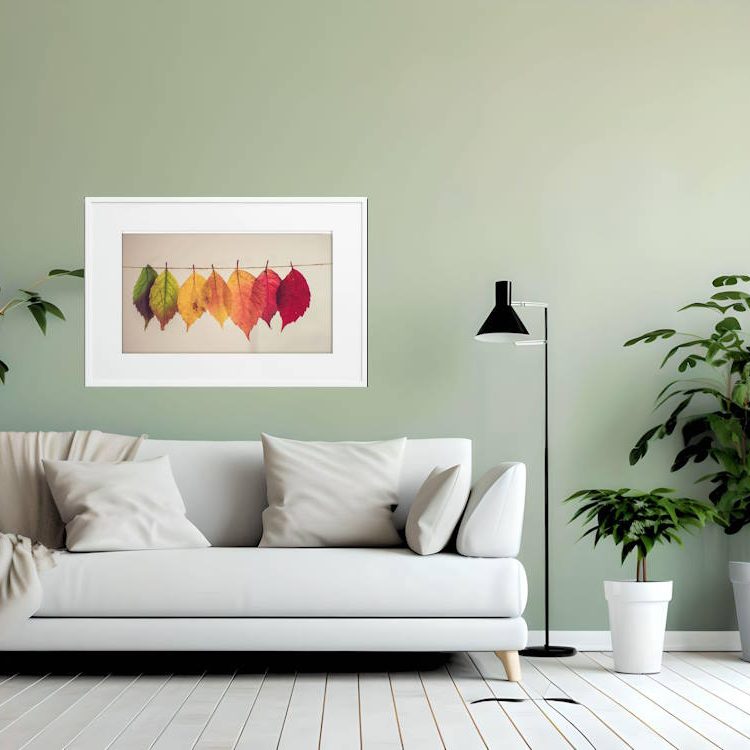 Autumnal Leaves hanging on a thread framed printed poster2