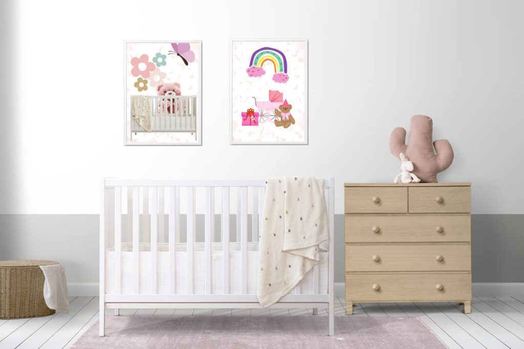 Children's Nursery Room Wall art Print Filled with Toys and Rainbows