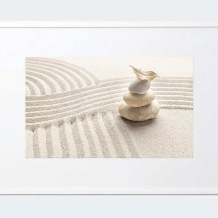 Stacked Zen Marble Stones on Sand Framed Printed Wall Art