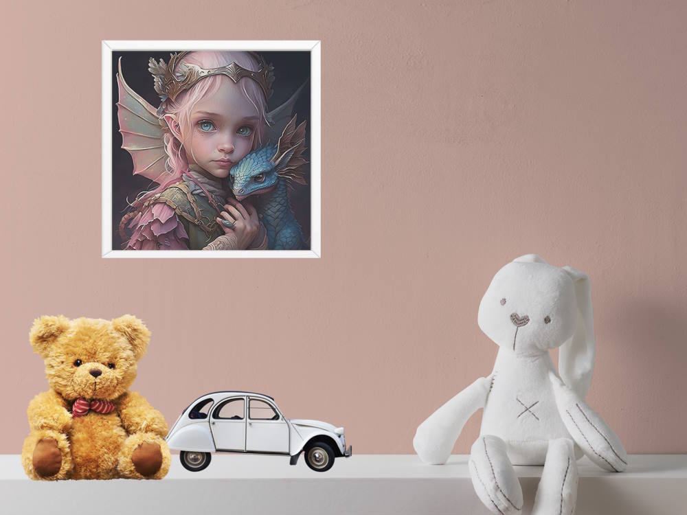 Little Girl with Baby Dragon Art for Nursery or Kids Room - Image 3