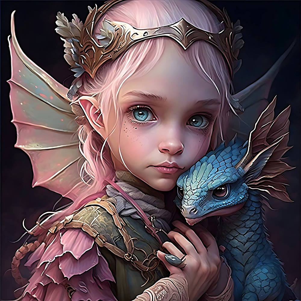 Little Girl with Baby Dragon Watercolour Art for Nursery or Kids Room