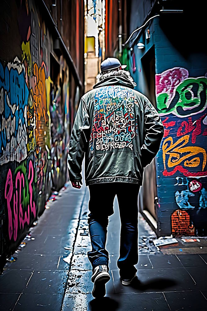 Man Walking down Hosier Lane Melbourne Graffiti Style Contemporary Wall Art