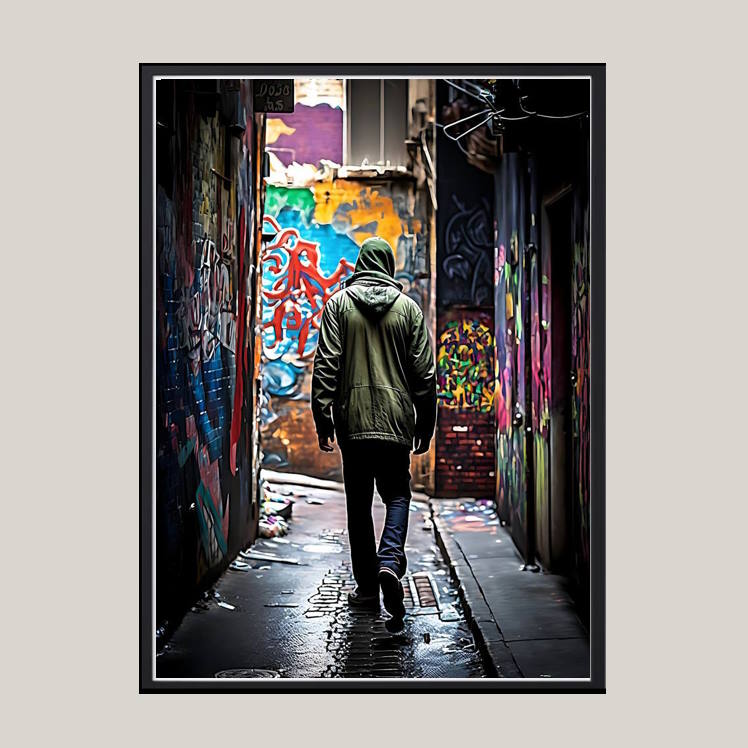 Man Walking down Hosier Lane Melbourne Graffiti Style Contemporary Wall Art