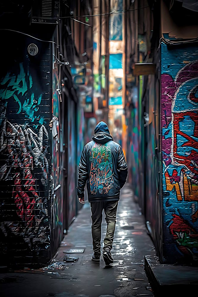 Man Walking down Hosier Lane Melbourne Graffiti Style Contemporary Wall Art