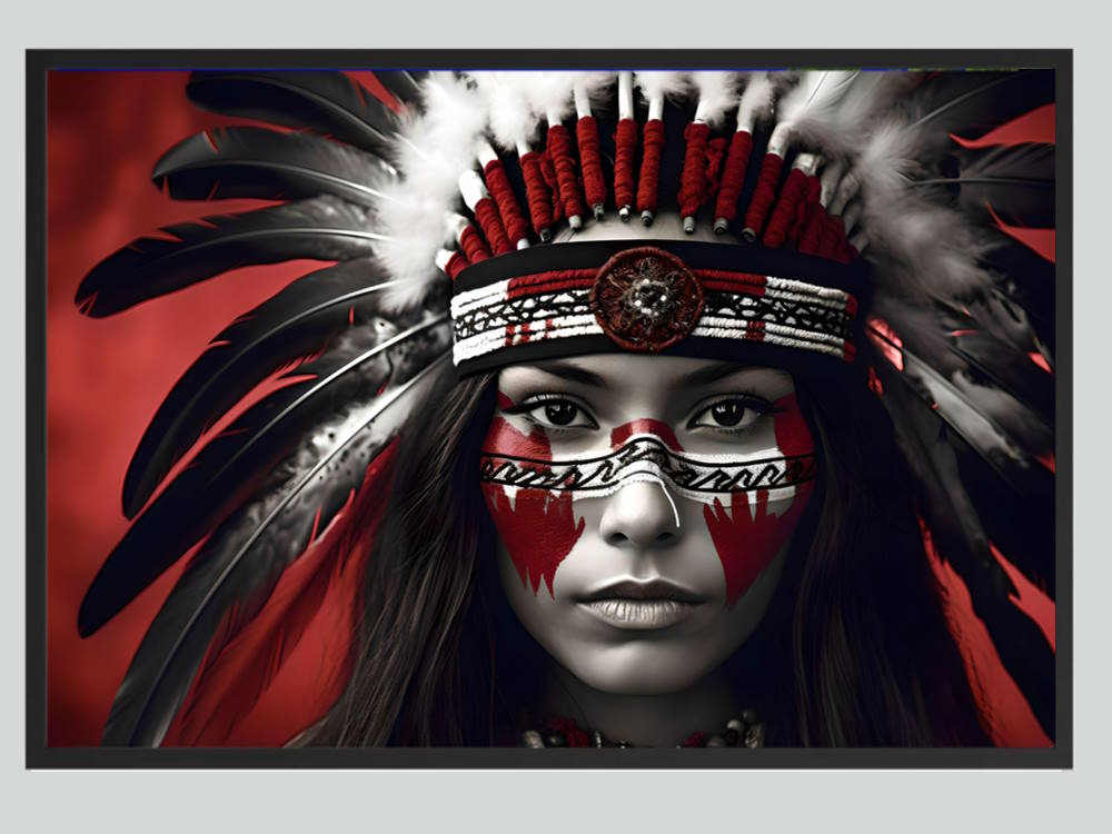 American Indian Woman with Red Head-Dress Printed Wall Art for Living or Master Bedroom3