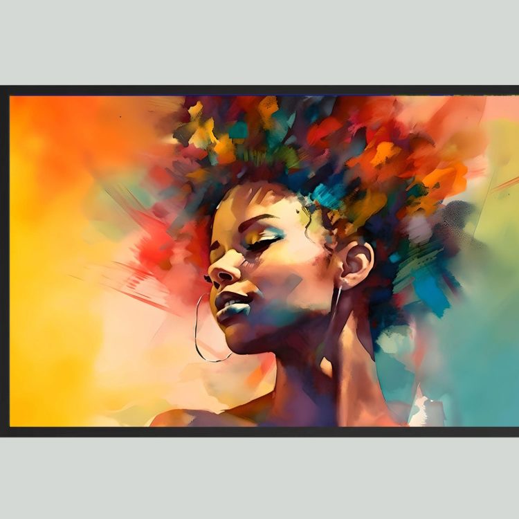 Black Woman Printed Wall Art on Colourful Background for Living or Bedroom