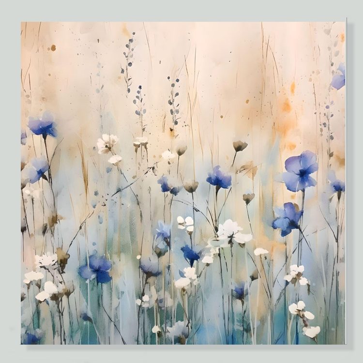 Blue Flora Watercolour Style Canvas Wall Art Prints