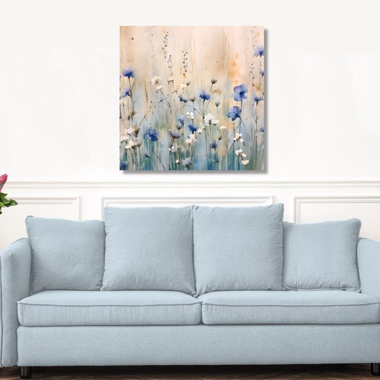 Blue Flora Watercolour Style Canvas Wall Art Prints