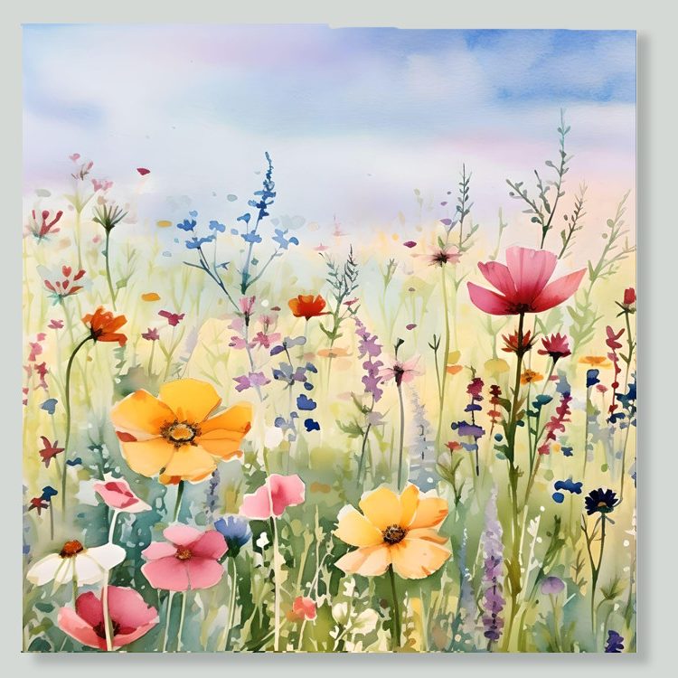 Colourful Flora Watercolour style Canvas Wall Art Prints