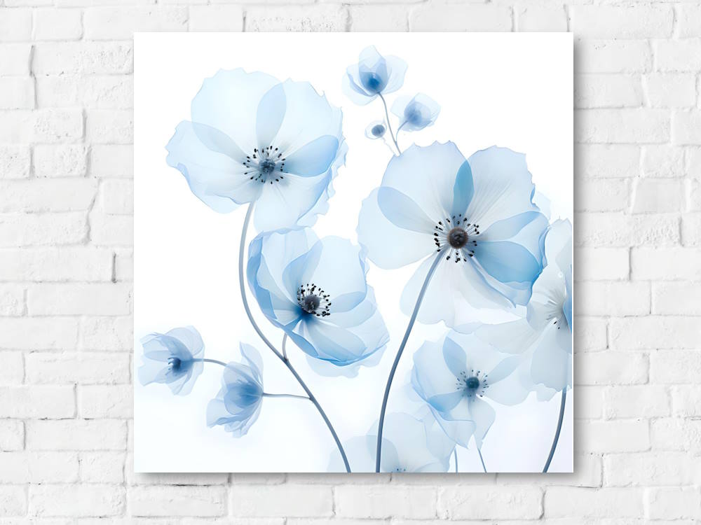 Blue Watercolour Flower Printed Canvas Wall Art