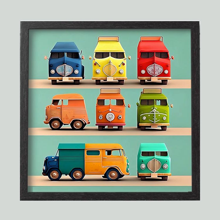 Trucks and Buses in Frame Wall Art for Colourful Child's Room