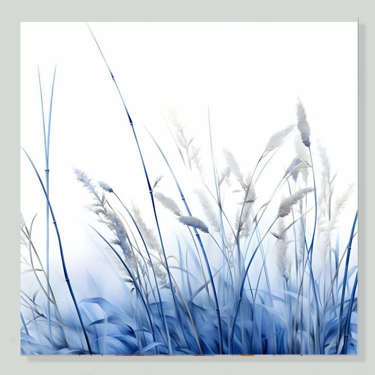 blue reeds on white background printed canvas wall art1