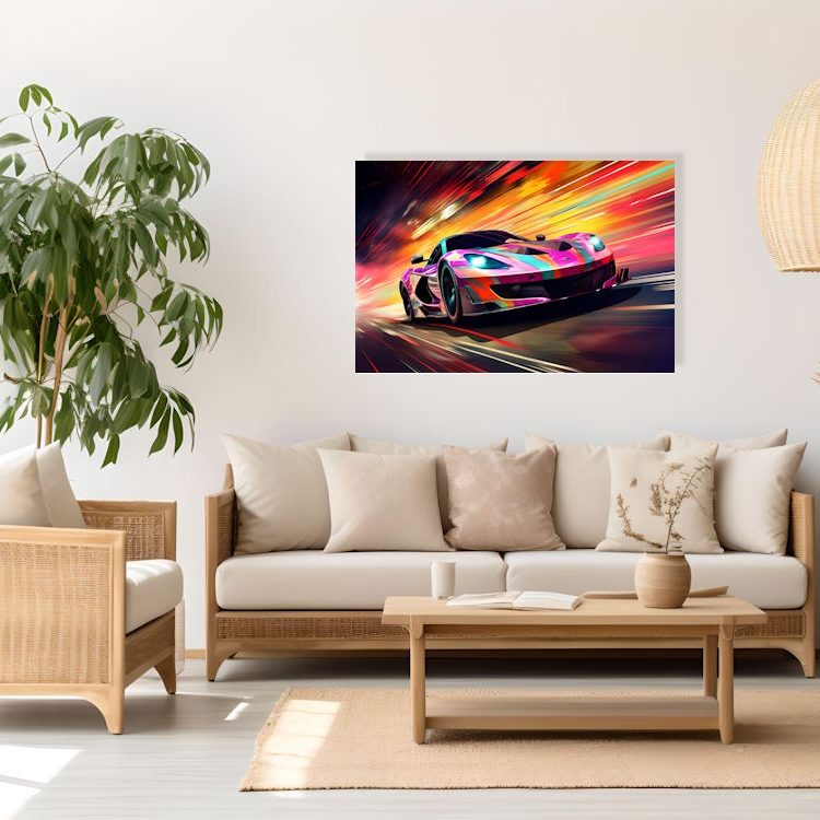 Colourful Sports Car on Printed Canvas Wall Art