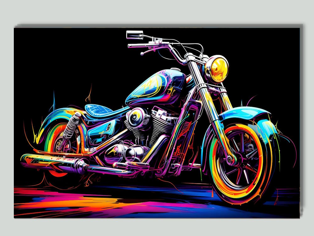Motor Bike Colourful Watercolour Style Canvas Printed Wall Art