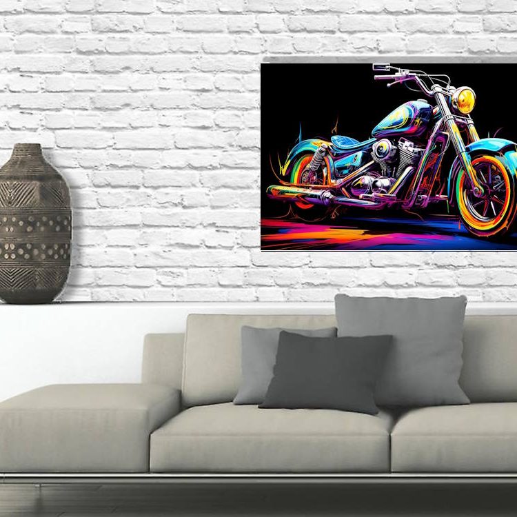 Motor Bike Colourful Watercolour Style Canvas Printed Wall Art