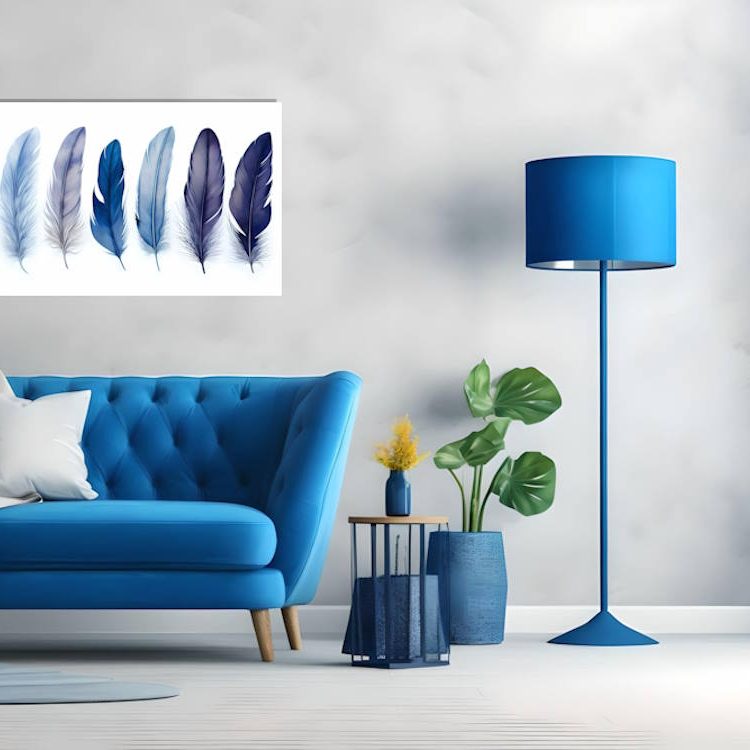 Tickle Me Blue Feathers Printed Canvas Wall Art