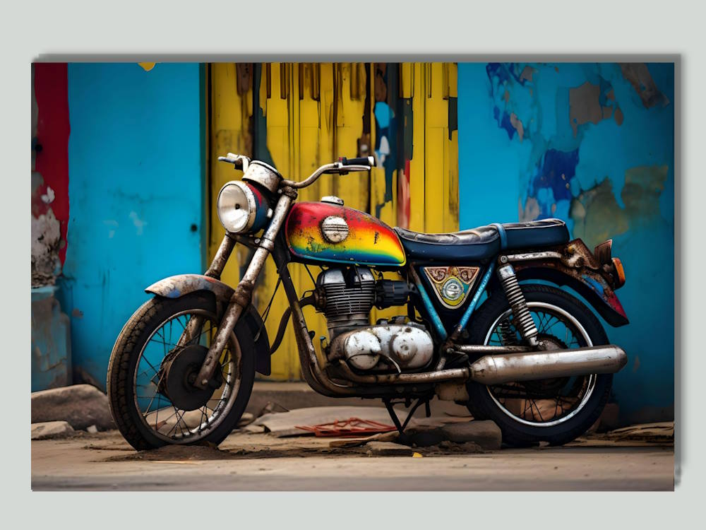 Vintage Motor Bike Graffiti Style Canvas Printed Wall Art