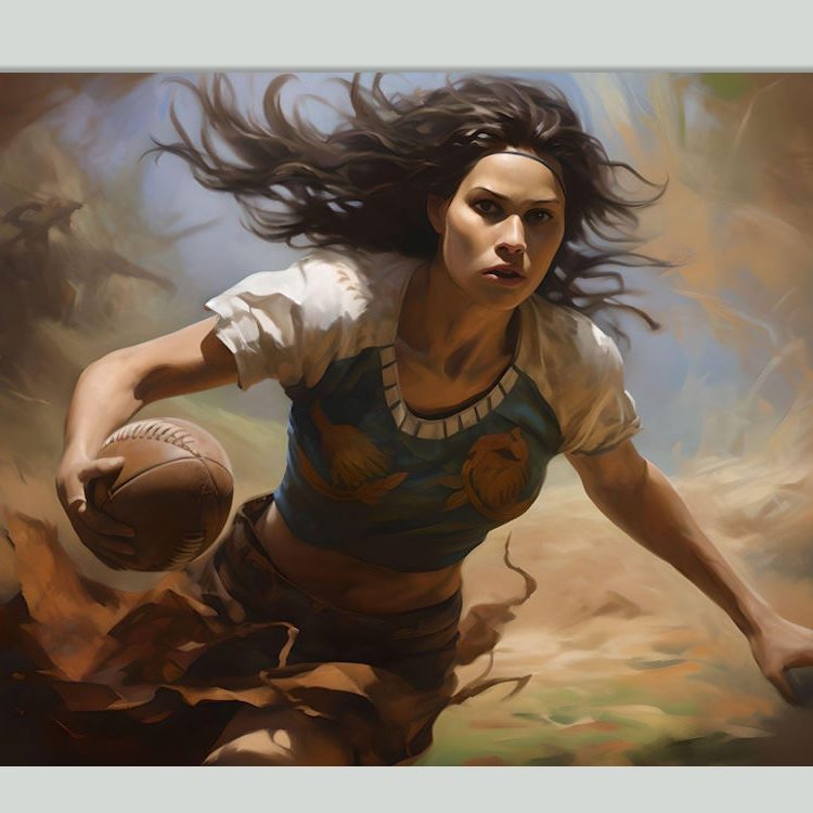 Woman Running with Football through Desert Landscape Canvas Wall Art