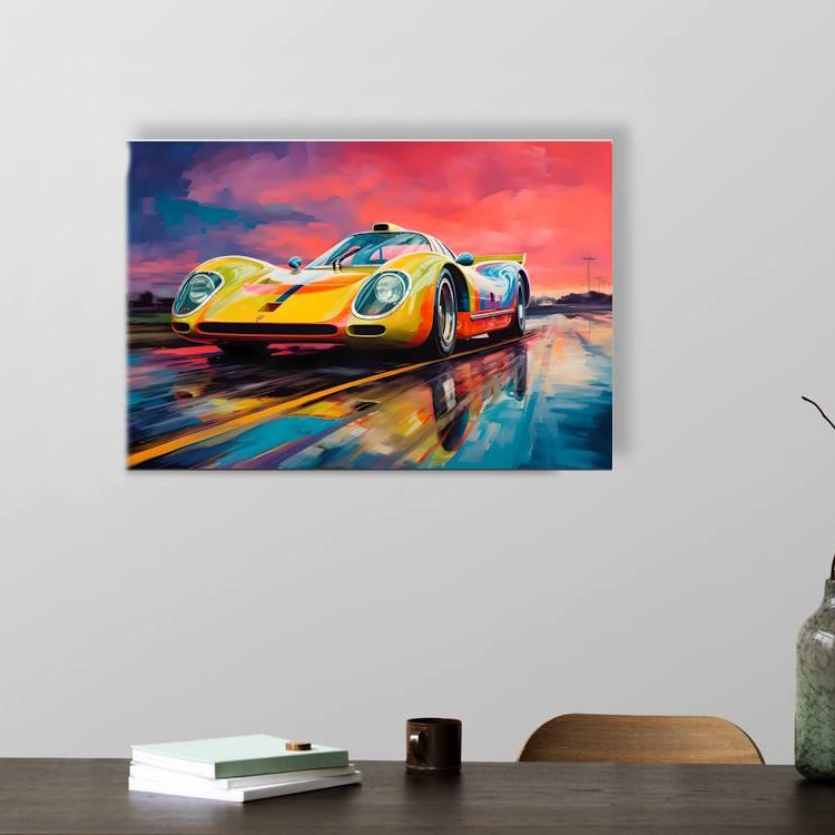 Yellow Sports Car Printed Canvas Wall Art