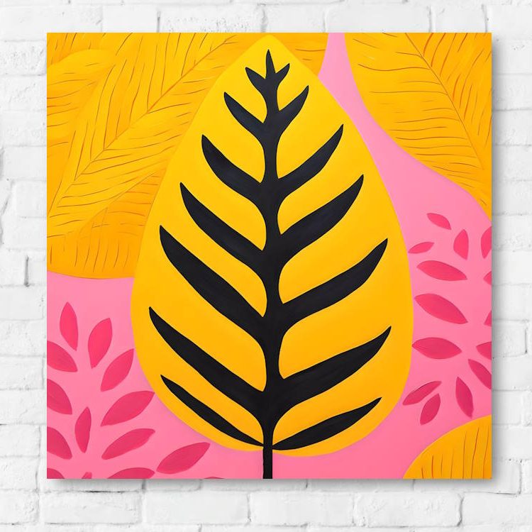 Yellow leaf on Pink & Yellow Background Printed Canvas Wall Art
