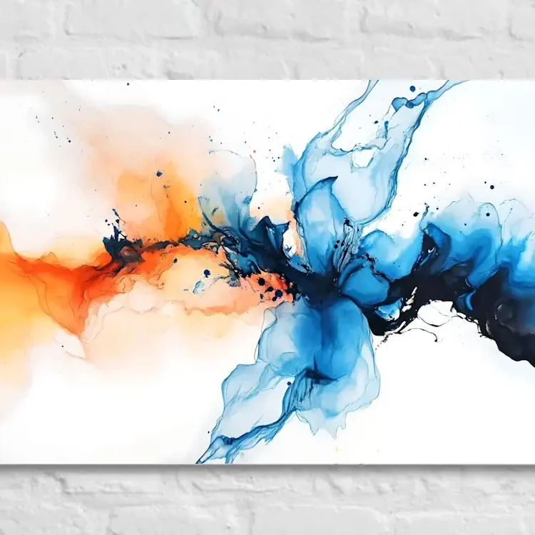 A splash of blue and orange flowers in a watercolour style