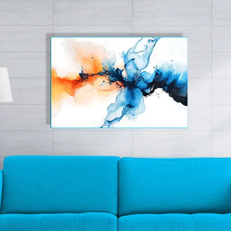 A splash of blue and orange flowers in a watercolour style