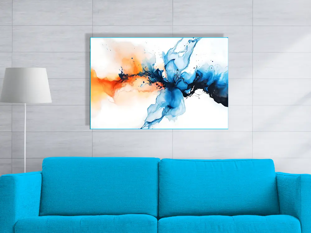 A splash of blue and orange flowers in a watercolour style