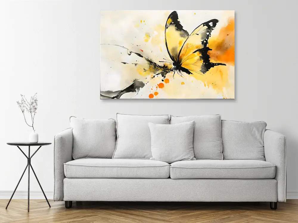 A splash of yellow and black butterfly in watercolour style