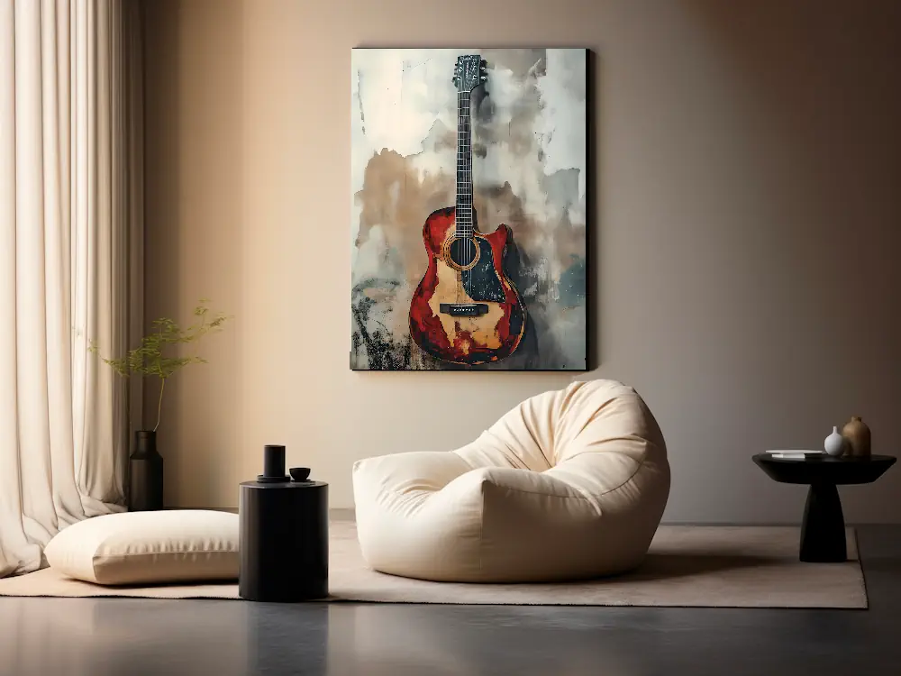 Abstract Guitar in Red Toning leaning against a Wall
